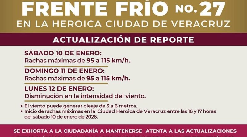 Exhorta PC a la población a extremar cuidados por el Frente Frío No. 27