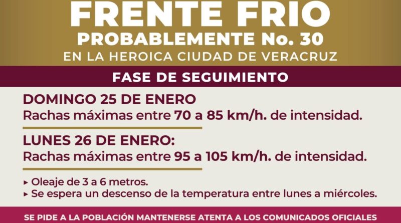 *Alerta Gris por el Frente Frío (probable) No. 30 en la ciudad de Veracruz*