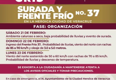 Emite PC de Veracruz alerta gris por surada y norte violento este fin de semana en la ciudad.