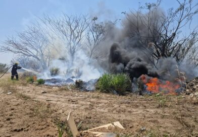 Bomberos y PC municipal de Veracruz atienden incendio de pastizal en zona poniente de la ciudad.