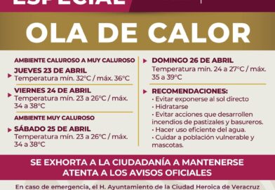Ayuntamiento de Veracruz exhorta a la población a tomar precauciones ante ola de calor*.