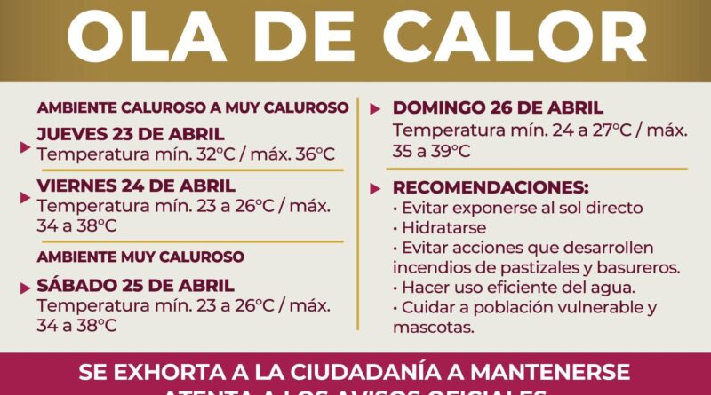 Ayuntamiento de Veracruz exhorta a la población a tomar precauciones ante ola de calor*.