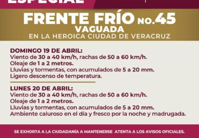 Anuncian viento y lluvias por Frente Frío 45 en la ciudad de Veracruz.