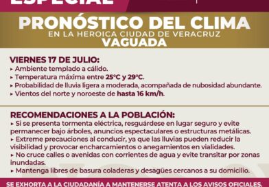 Mantiene Protección Civil municipal de Veracruz vigilancia permanente ante pronóstico de lluvias.