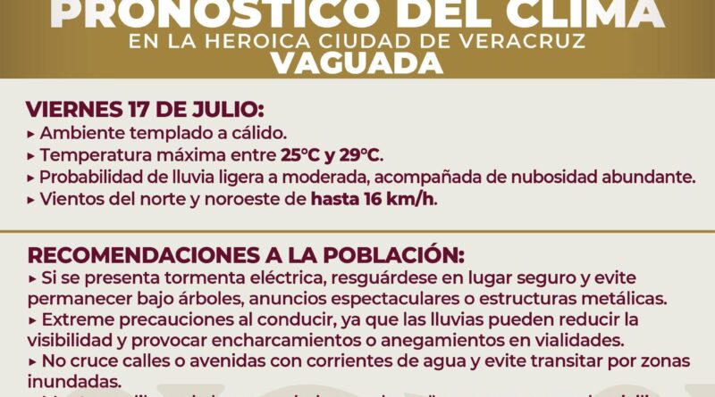 Mantiene Protección Civil municipal de Veracruz vigilancia permanente ante pronóstico de lluvias.