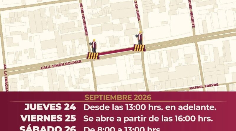 *Cierre vial por mantenimiento a rejillas de la calzada Simón Bolívar*