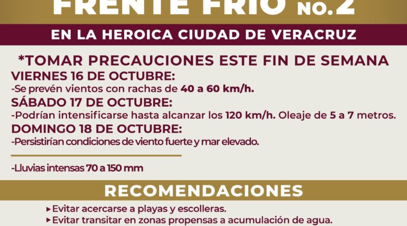 *Llama Ayuntamiento de Veracruz a tomar medidas preventivas por lluvias y vientos del norte*
