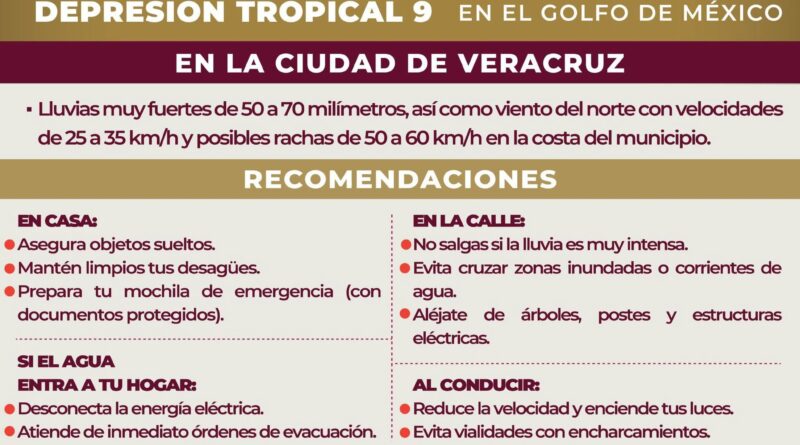 *Exhorta Ayuntamiento de Veracruz a extremar precauciones ante Depresión Tropical 9*
