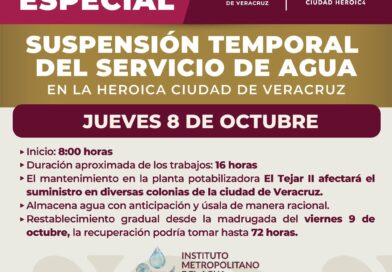 *Exhorta IMA a almacenar agua ante suspensión temporal del servicio este 8 de octubre*