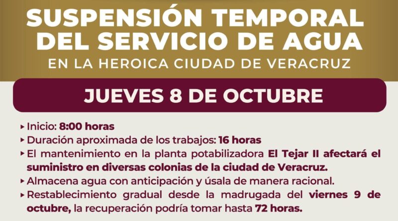 *Exhorta IMA a almacenar agua ante suspensión temporal del servicio este 8 de octubre*